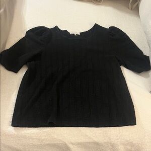Black Textured Short Puff Sleeve Top